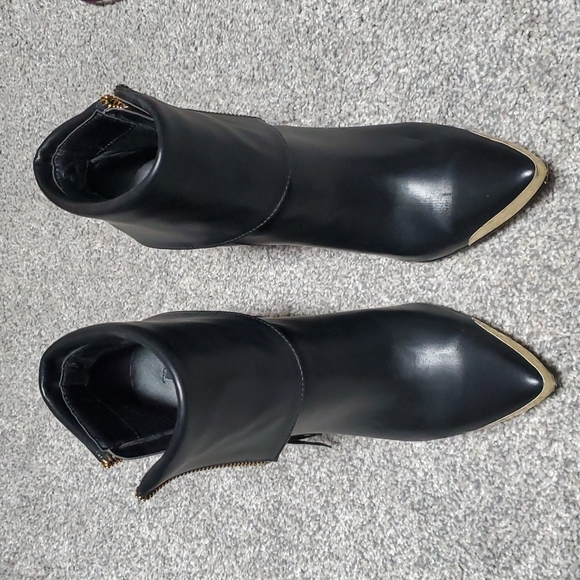 Black Stiletto Booties with Gold Accents - Picture 2 of 4